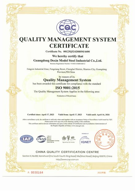 চীন Guangdong Dexin Die Steel Industry Co. LTD সার্টিফিকেশন