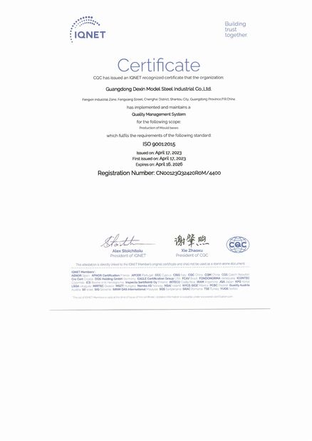 চীন Guangdong Dexin Die Steel Industry Co. LTD সার্টিফিকেশন